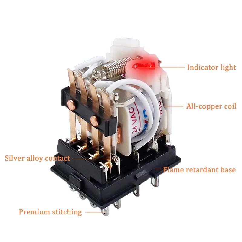 5Pcs Intermediate Relay HH64P LY4NJ 10A Small Electromagnetic Relay ACDC12V24V AC110V 220V 380V With 14 pins Socket base PTF14A