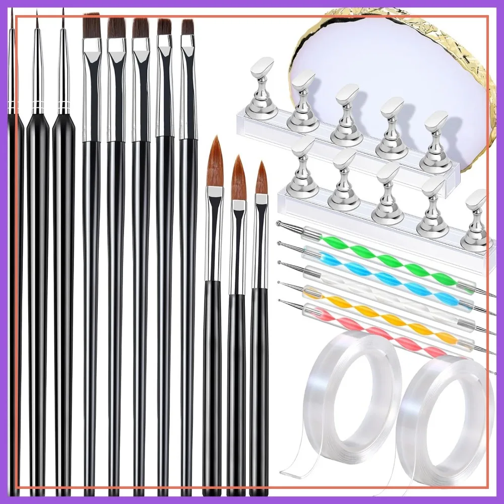 

11PCS Nail Art Brushes Set with Stand, 5 Dotting Tools & Palette, Professional Nail Design Kit for Painting