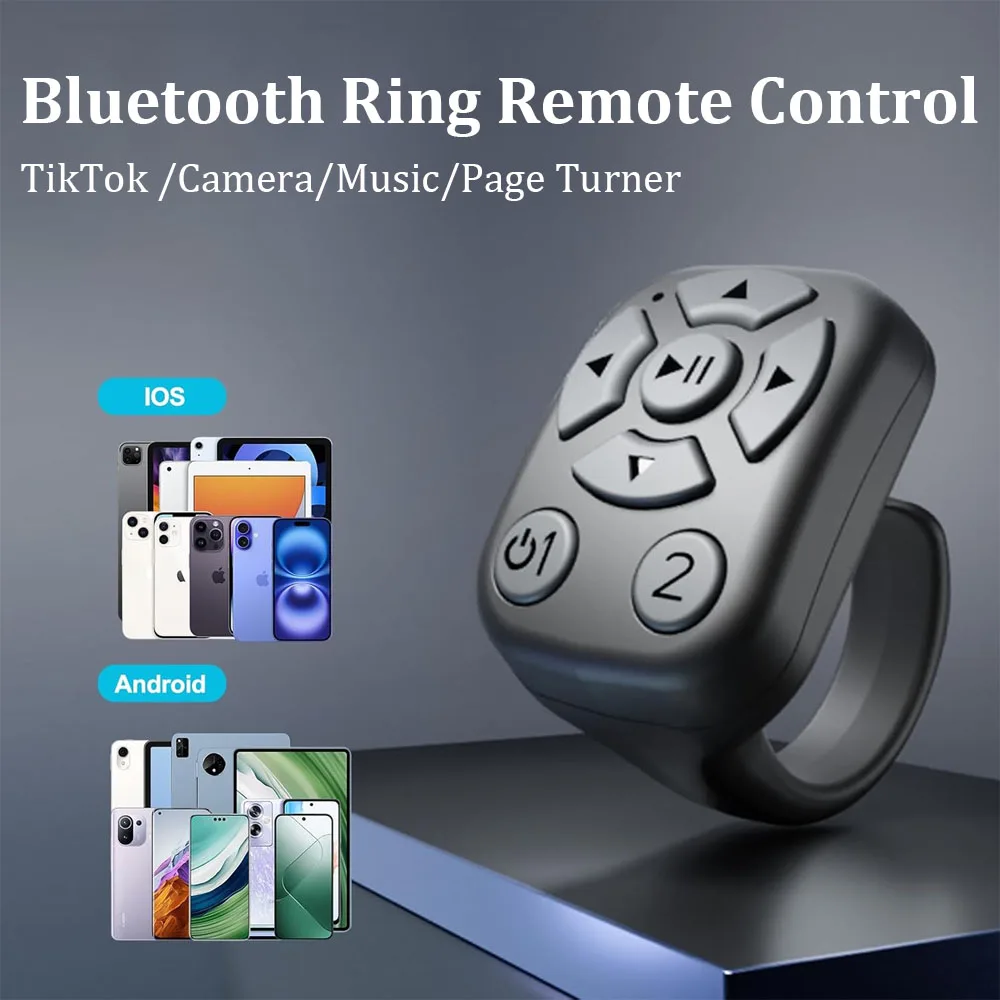 

Беспроводное кольцо-контроллер для TikTok - Bluetooth-пульт для iPhone, iPad и Android, управление с помощью пальца