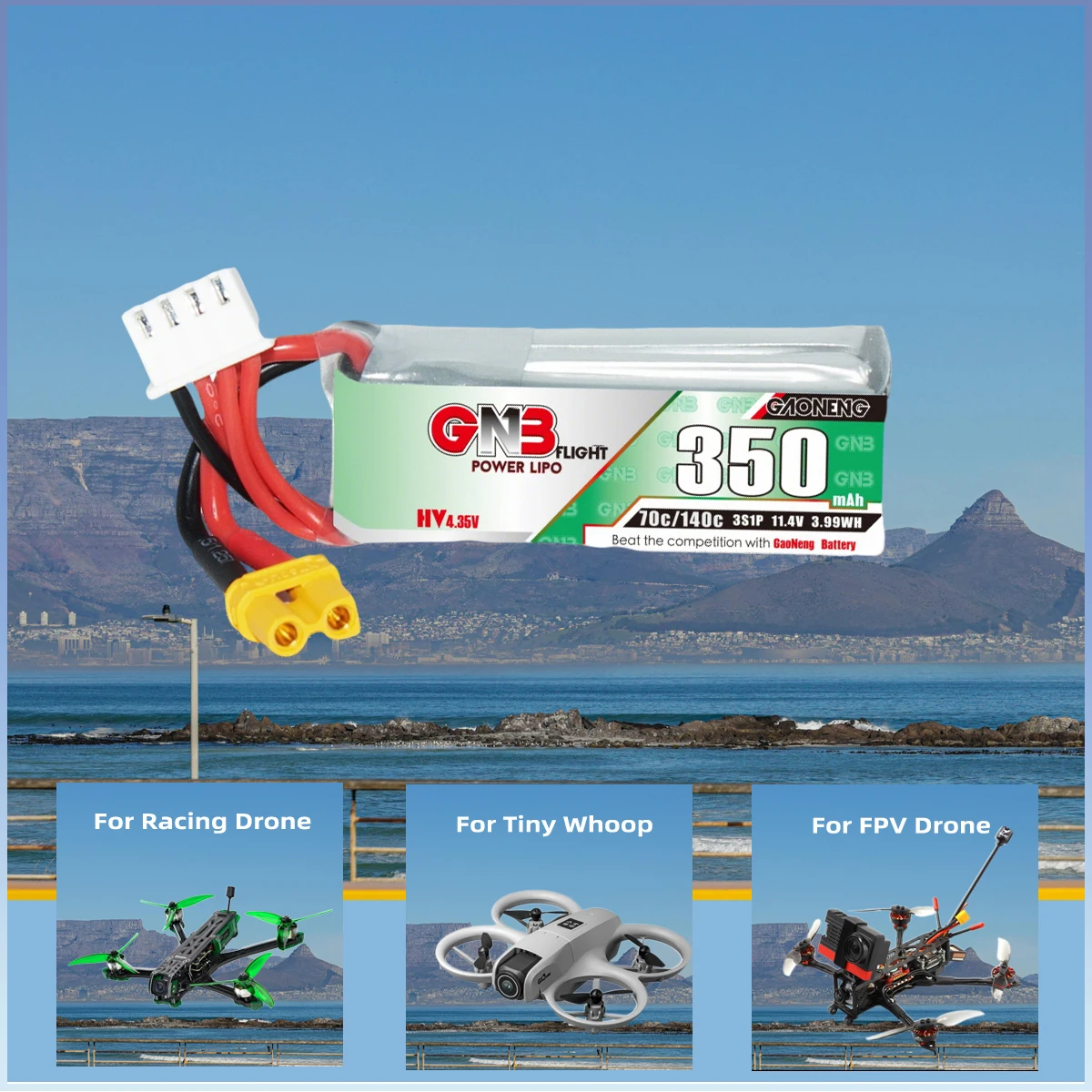 Akumulator YUCT GNB 3S LiPo 350mAh LiHV 7.6V XT30 70C/Max140C do dronów FPV, quadcopterów, Tiny Whoop i dronów wyścigowych