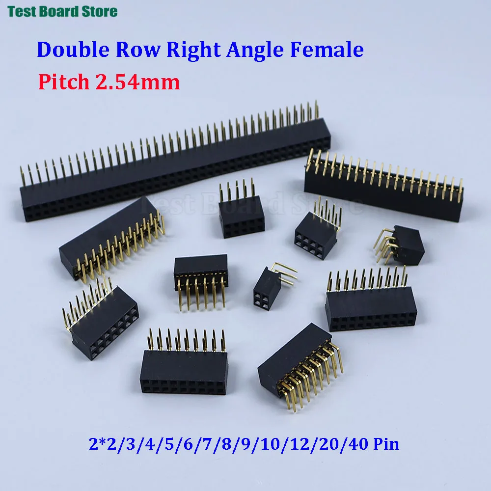 5Pcs 2*2/3/4/5/6/7/8/9/10/12/20/40 Pin Double Row Right Angle Female Pin Header 2.54mm Pitch Strip Connector Socket