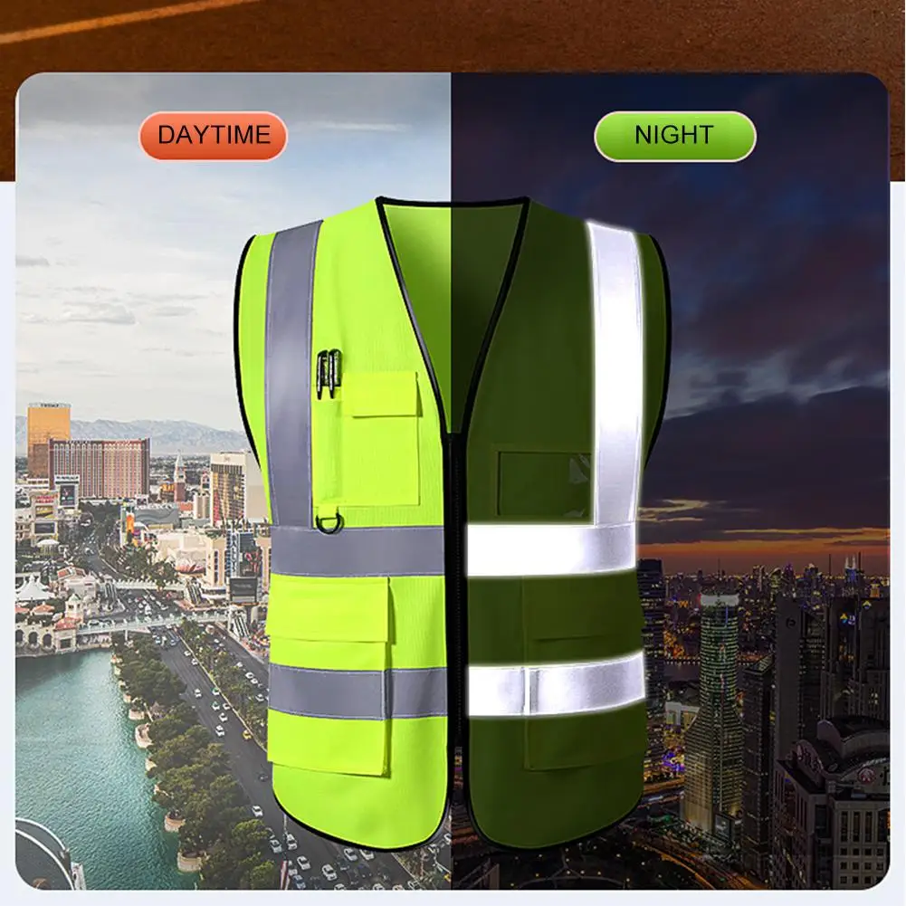 1PCS Multi-pocket Construction Vest Site Reflective Vest Reflective Clothing Road Traffic Safety Reflective Clothing