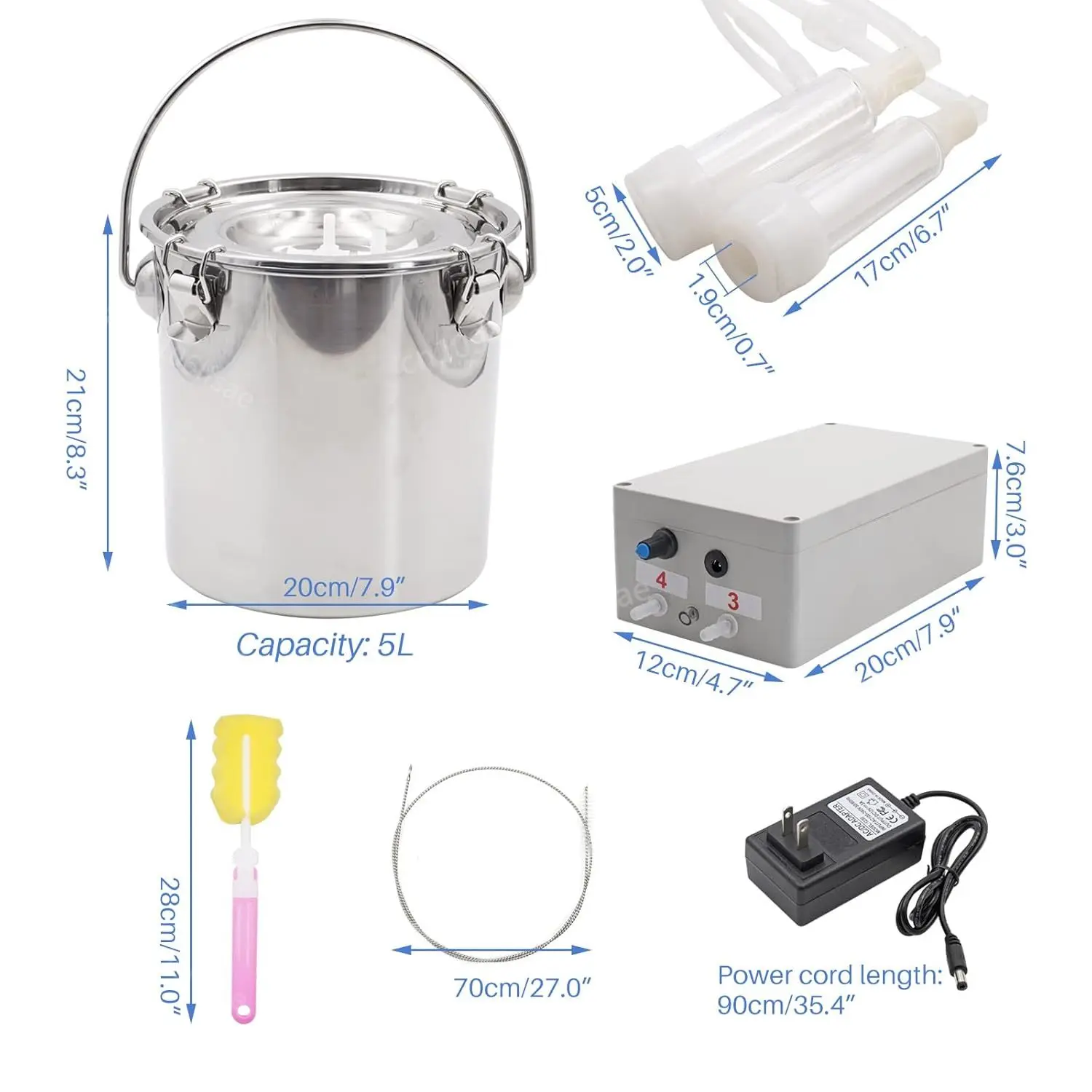

NEW 5L Goat Cattle Electric Milking Machine Adjustable Pulsation Vacuum Pump Milking Machine with Stainless Steel Milker Bucket