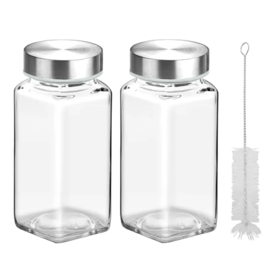 2Pcs 4oz Glass Spice Jars with Shaker Lids, Spice Jars Trial Set and Supplement Set, Empty Spice Containers and Square Spice Bo