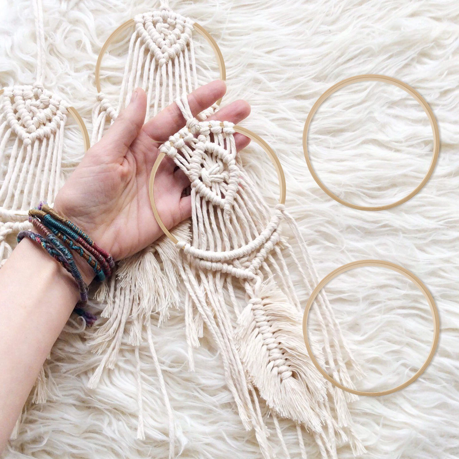 

Wooden Dream Catcher Ring Bamboo Hoop Frame DIY Craft Macrame Accessory for Handmade Floral Decor