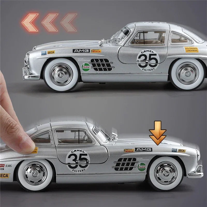 1:24 Benzs 300SL Track Version modello di auto in lega Diecast Metal Toy veicoli classici modello di auto simulazione suono e luce regalo per bambini