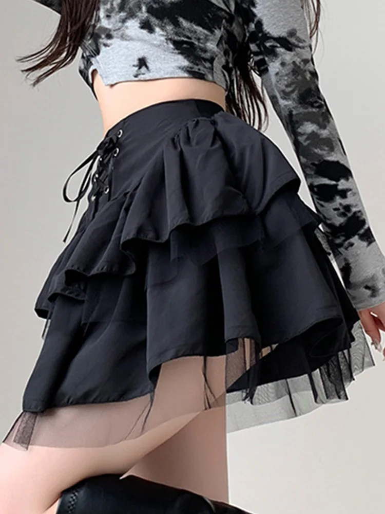 Sexy Rock Mini Sommer neues Design Mesh Clubwear schwarz hohe Taille Streetwear schicke A-Linie kurze Hosen