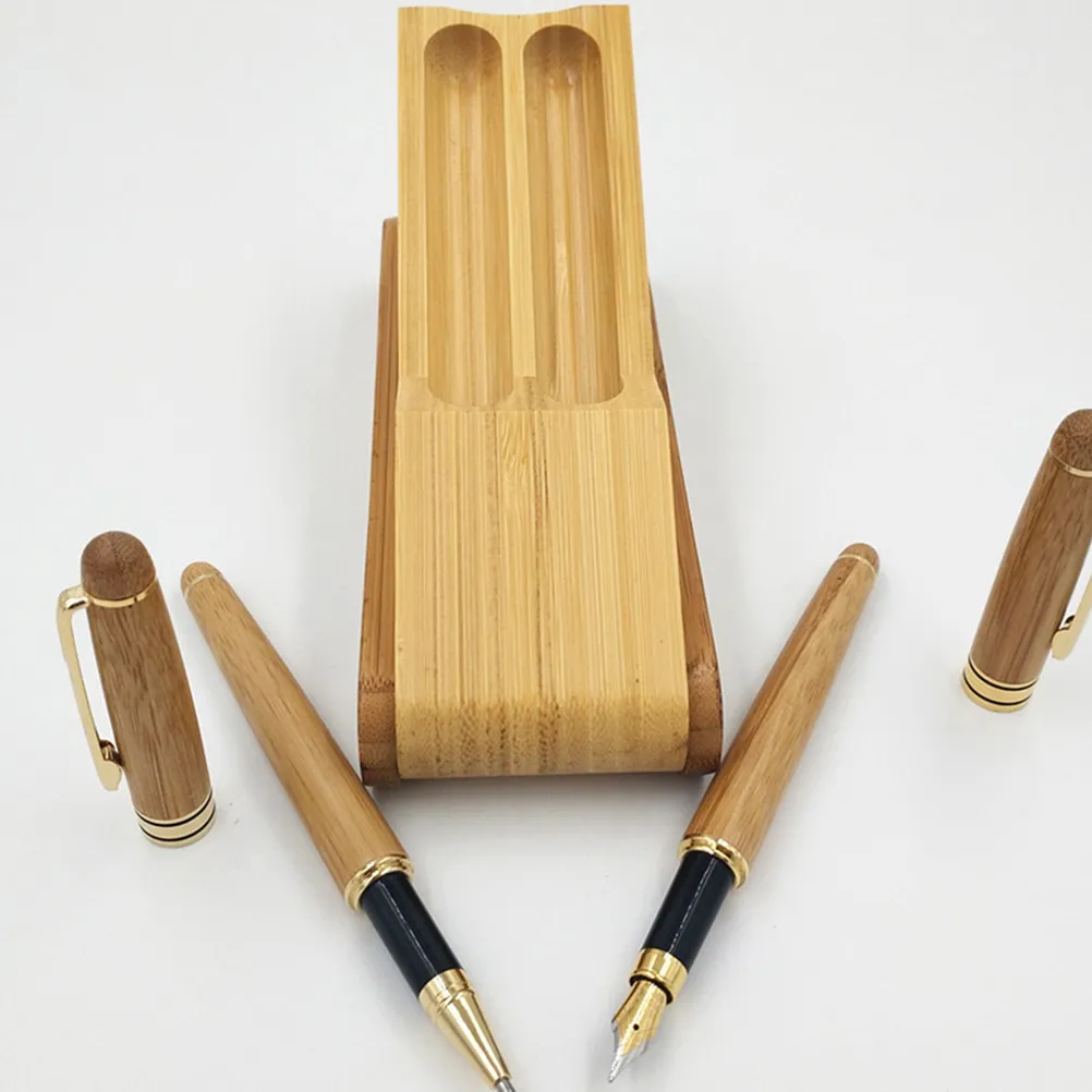 

Набор из 1 бамбуковой перьевой ручки и стальной ручки для подписи, портативный складной футляр для ручек, для плавного письма, каллиграфии, обучения, офиса