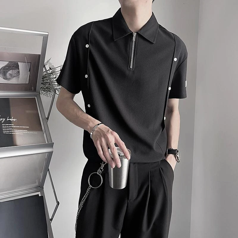 Summer Half Zipper Men Short Sleeve Polo T Shirts Spliced Buttons Fashion Trend Business Casual 2xl Oversized Clothing Tops Tee