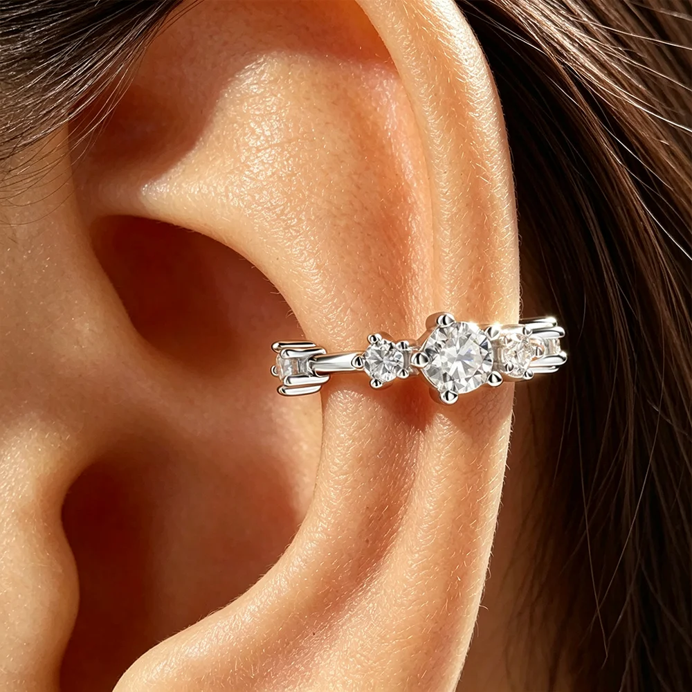 COSYA 3.5mm Full Moissanite Clip Earrings For Women 100% S925 Silver Round Cut D Color Lab Diamond Dainty Fine Jewelry Gift