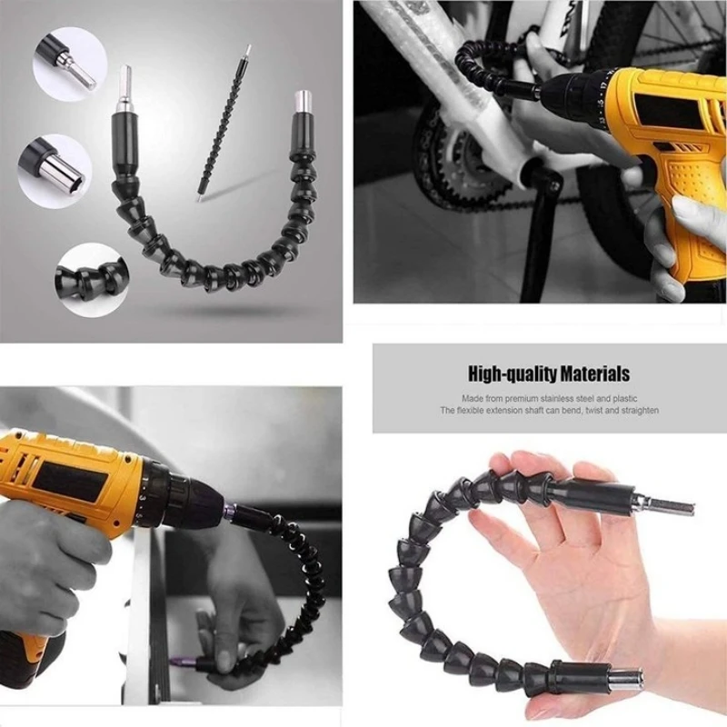 Flexible Drill Extension Hex Shank Drill Nut Driver Bit Set Bendable Drill Bit Extension+ScrewdriverBit+Universal Socket Adapter