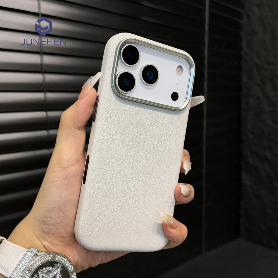 Luxury Business Slim Leather For Magsafe Case For iPhone Air 17 Pro Max 17pro Orange Magnetic Wireless Charge Shockproof Cover