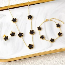 3Pcs 18k Gold-Plated Five-Leaf Flower Necklace Earrings Bracelet Jewelry Set For Woman Fashion Party Jewelry Daily Wear Clover