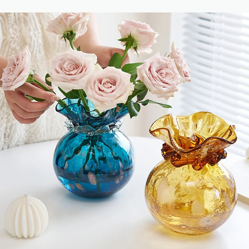 Glasvase, Ornament, Hydrokulturvase, künstlerische Blumen, Gefäße, dekorative Vasen, Blumenarrangement, getrocknete Blumenvasen