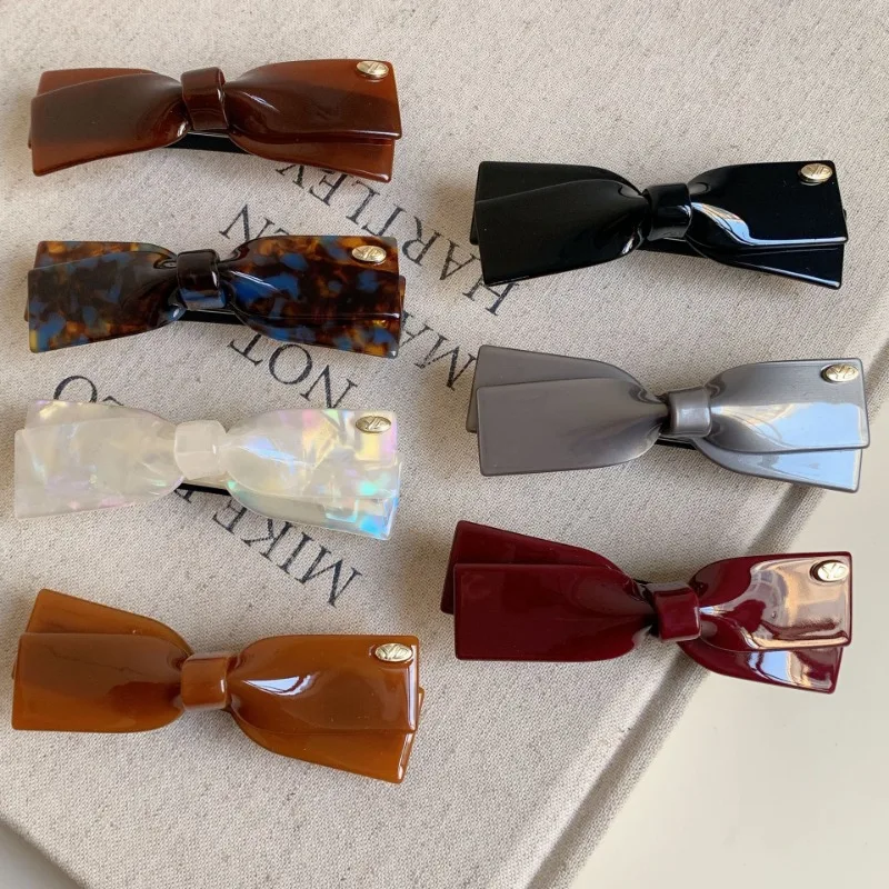 

Новая премиальная заколка для волос из ацетатной кислоты 2025 года, женская, с бантом на затылок, аксессуар для полупучка, пружинная заколка-зажим, боковая заколка