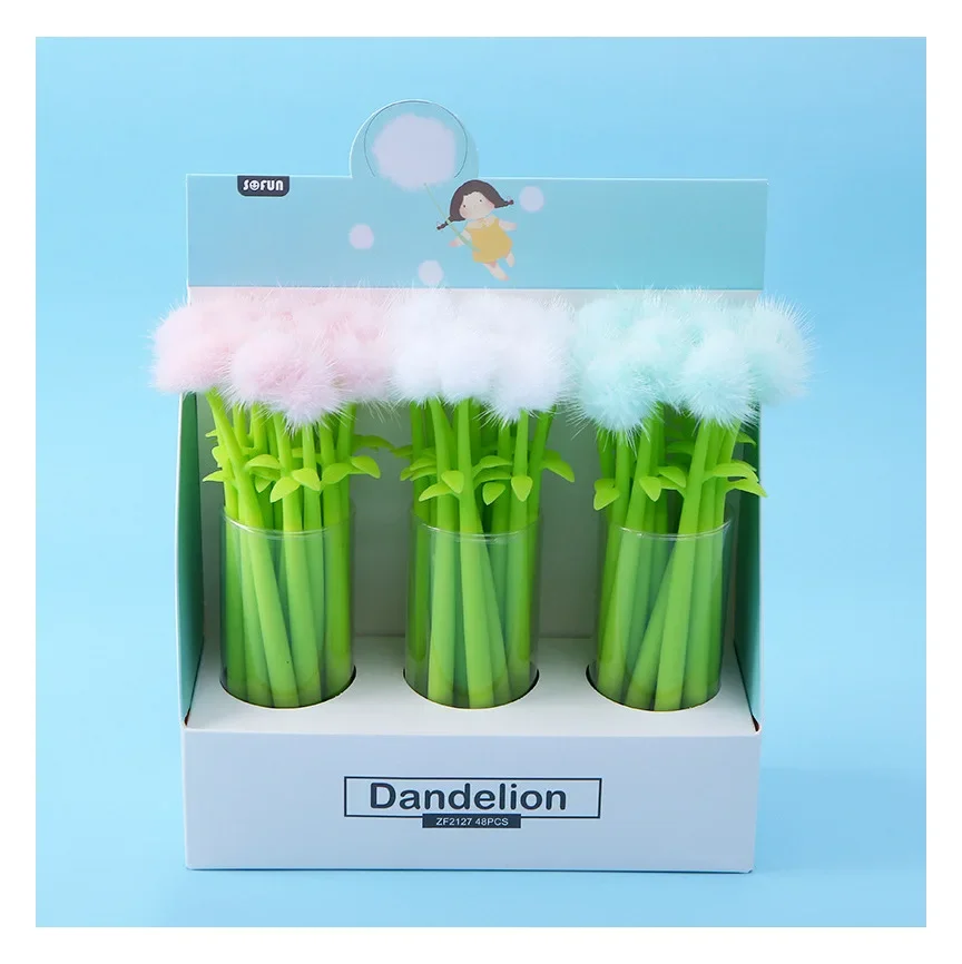 48PCS  Creative silicone dandelion neutral pen simulation flower wool ball pen lovely plush ball signature pen