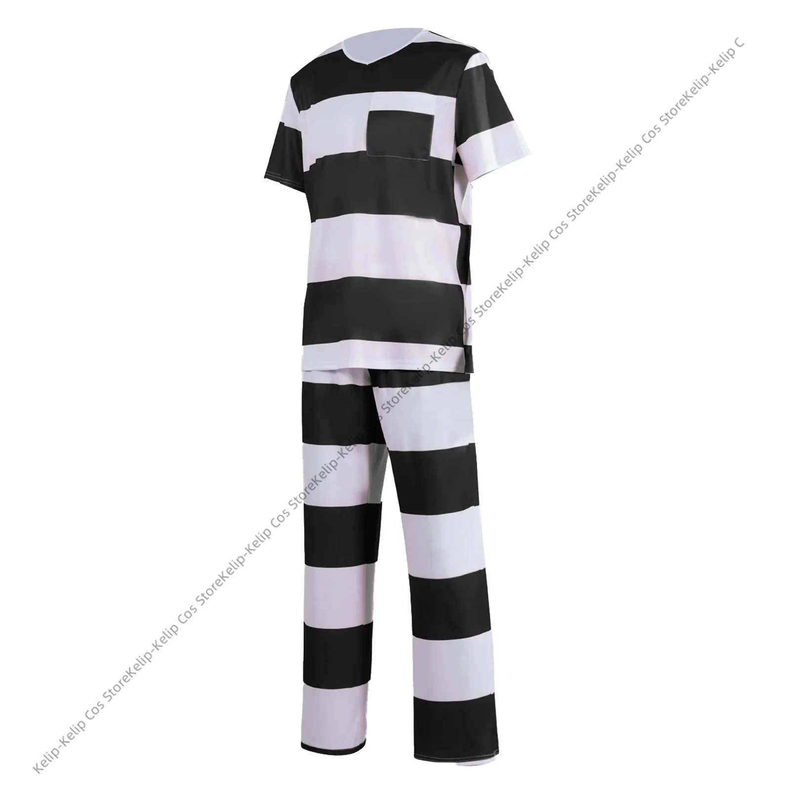 Nuovo costume da prigioniero da uomo uniforme Halloween Guilty Prigioniero imposta camicia a maniche corte a righe top pantaloni Jailbird Convict Outfits