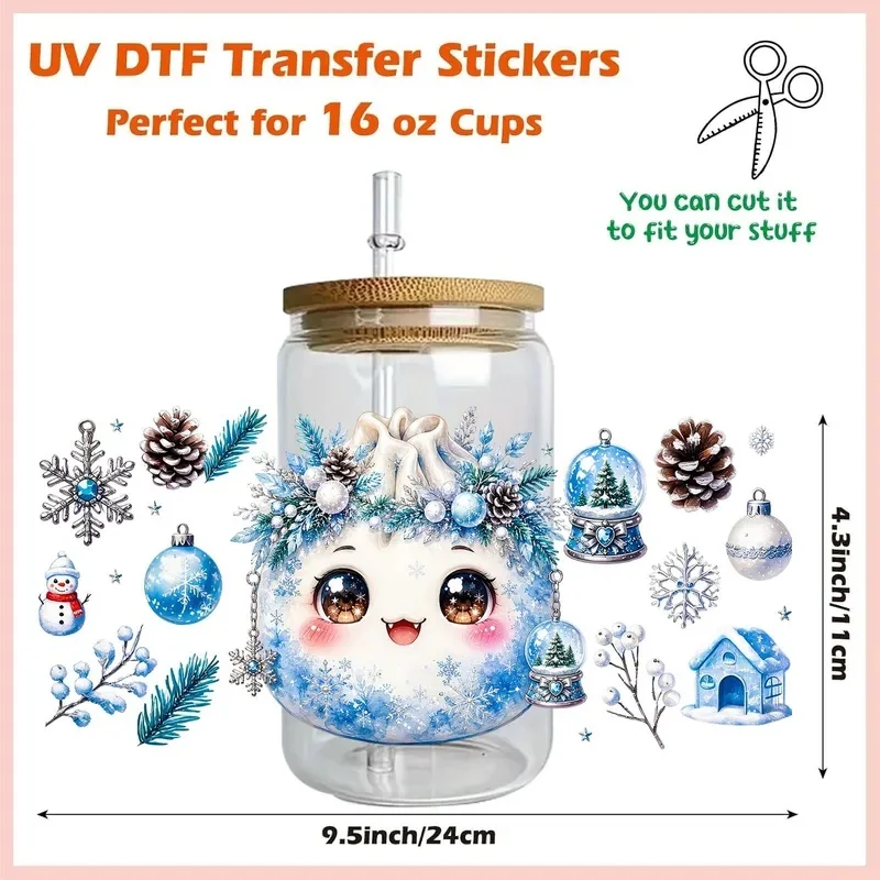 Christmas Vibe Xmas Season 16oz UV DTF Transfer Sticker Waterproof DIY Decals 3D Transfers UVDTF Sticker 16oz UV DTF Cup Wraps