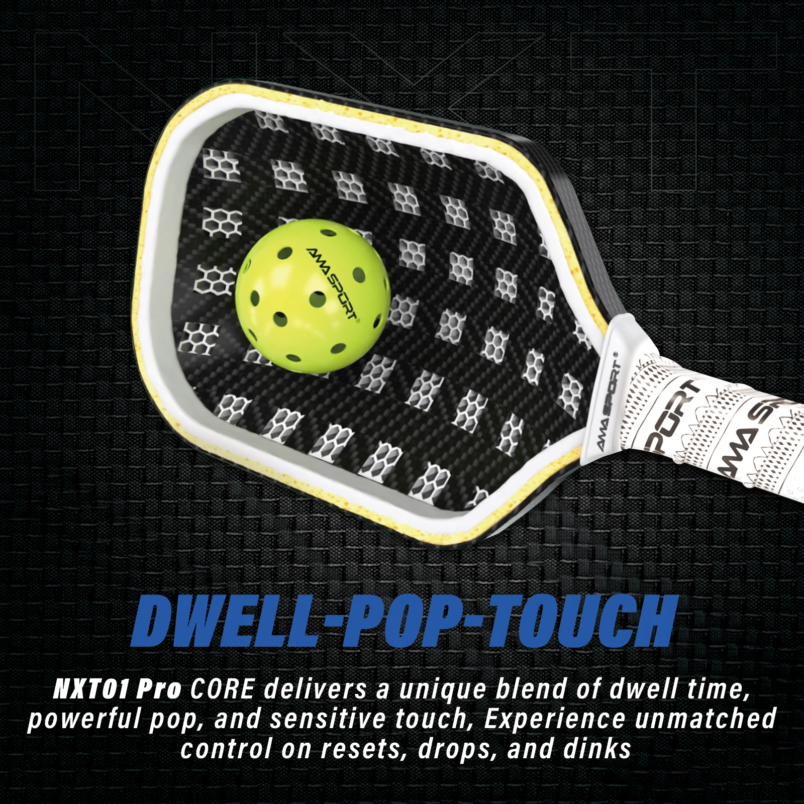 Paleta de Pickleball de carbono y titanio AMA Sport, tecnología de cama de carbono entrelazada, marco con carcasa de carbono con raqueta de grano alto y borde giratorio