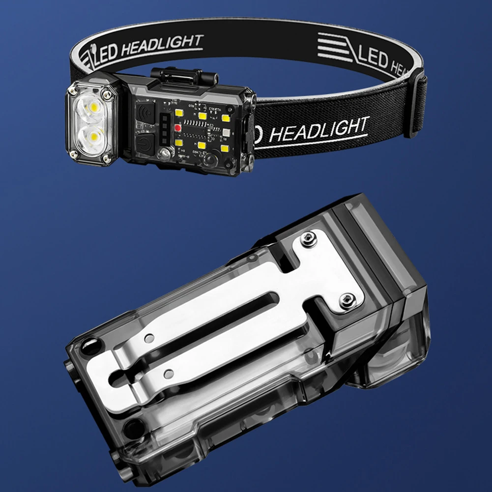 Светодиодный фонарик на лоб с датчиком движения, светодиодный угловой фонарик с задним зажимом, многофункциональный фонарик для рыбалки на открытом воздухе, кемпинга, пешего туризма