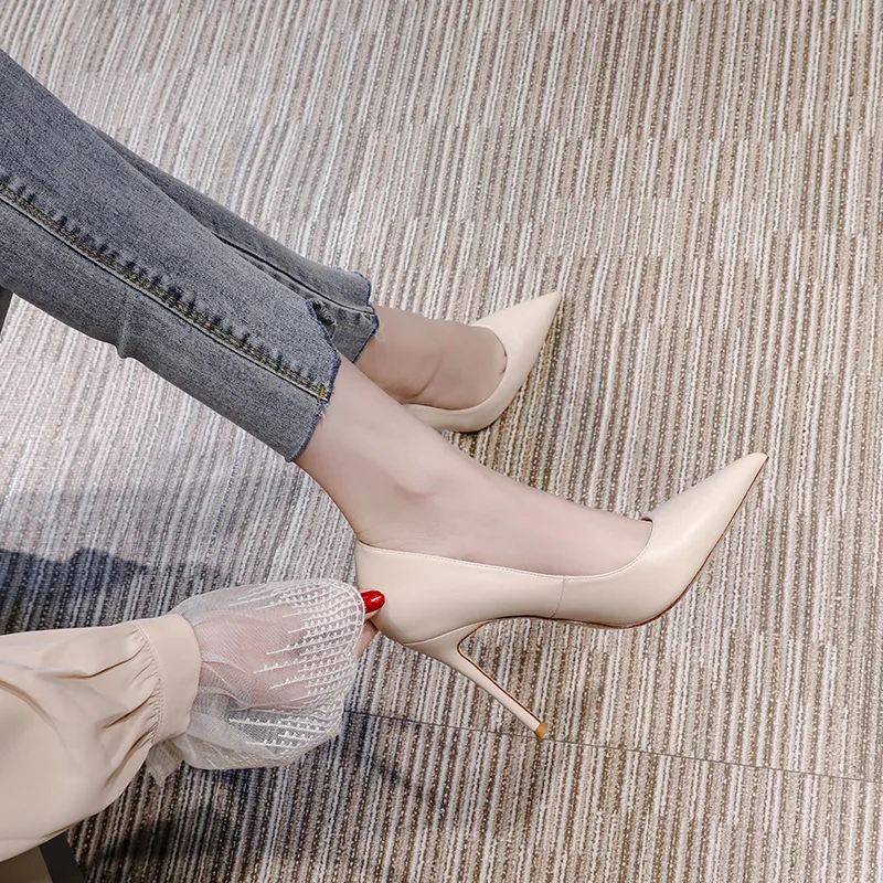 New Spring Party Wedding Woman High Heels Genuine Leather Pointed Toe Mature Office Lady Elegant Shoes Women Pumps Big Size 43