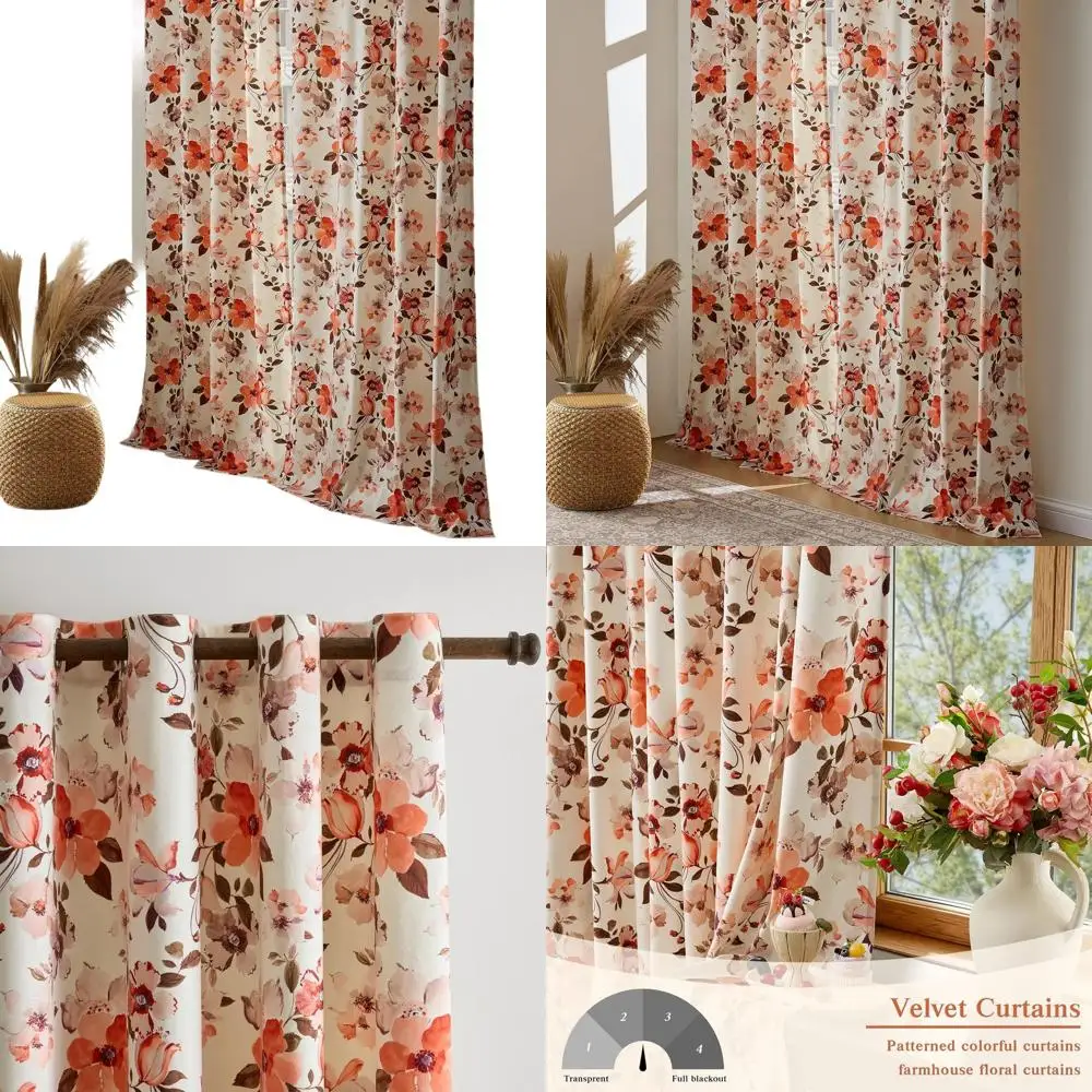 

Floral 96 Velvet Curtains with Botanical Pattern for Modern Living Room and Bedroom