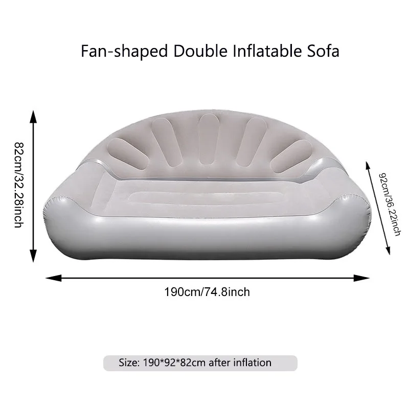 Fan Shaped Inflatable Sofa 2 Person Flocked Air Couch Outdoor Inflatable Lounge Chair Sofa Bed for Camping Poolside Home Rest - view 6