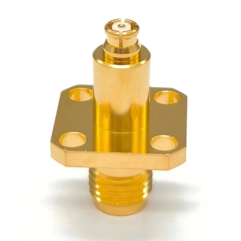 RF Coaxial Adapter, 4-Hole Flange Mount, with Gold Plated Female Connector 50 Ohm 10MHz-18GHz