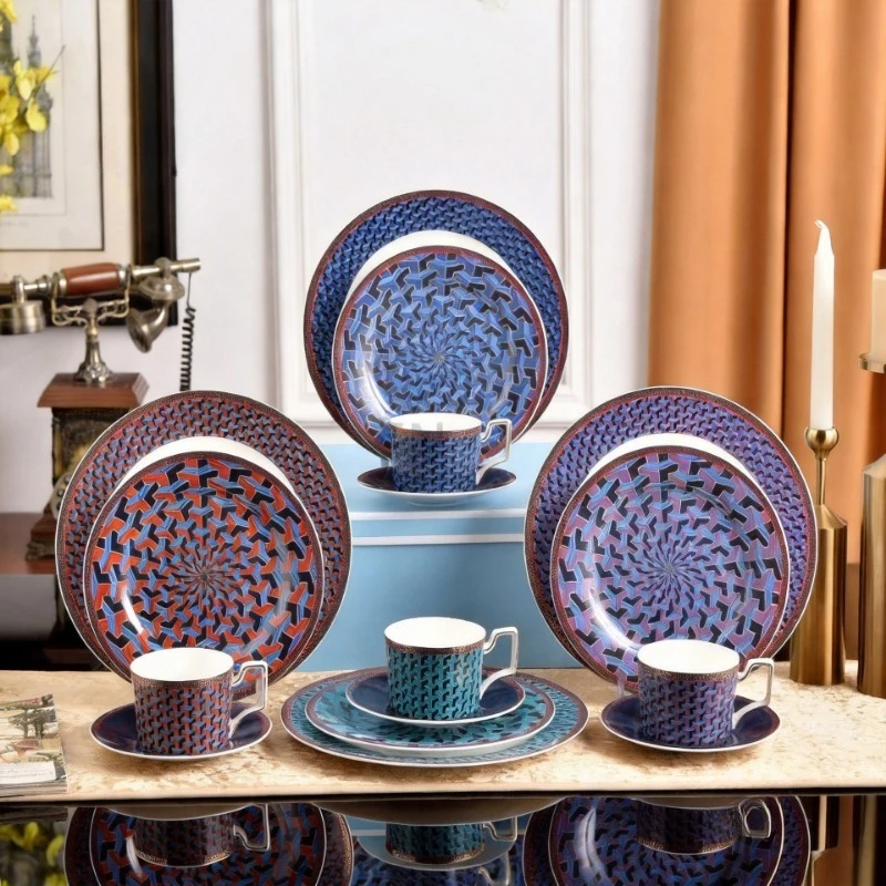 Byzantine Series 4 Piece Set Bone China Plate With Coffee Cup And Saucer High End Hotel Western Style Dinner Tableware