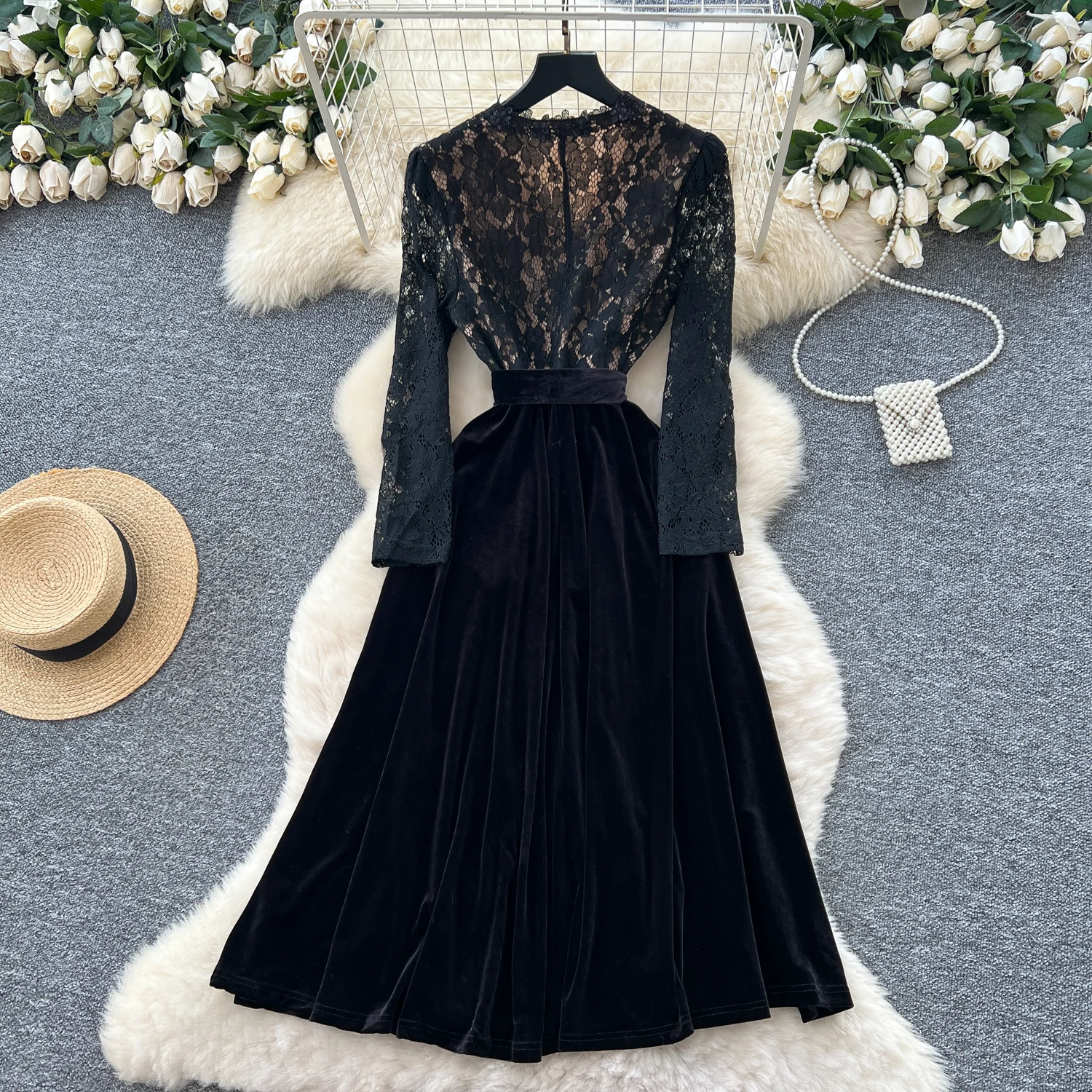 Chique vintage velours geplooide elegante fee Koreaanse mode Boho zonnejurk dameskleding lange jurk