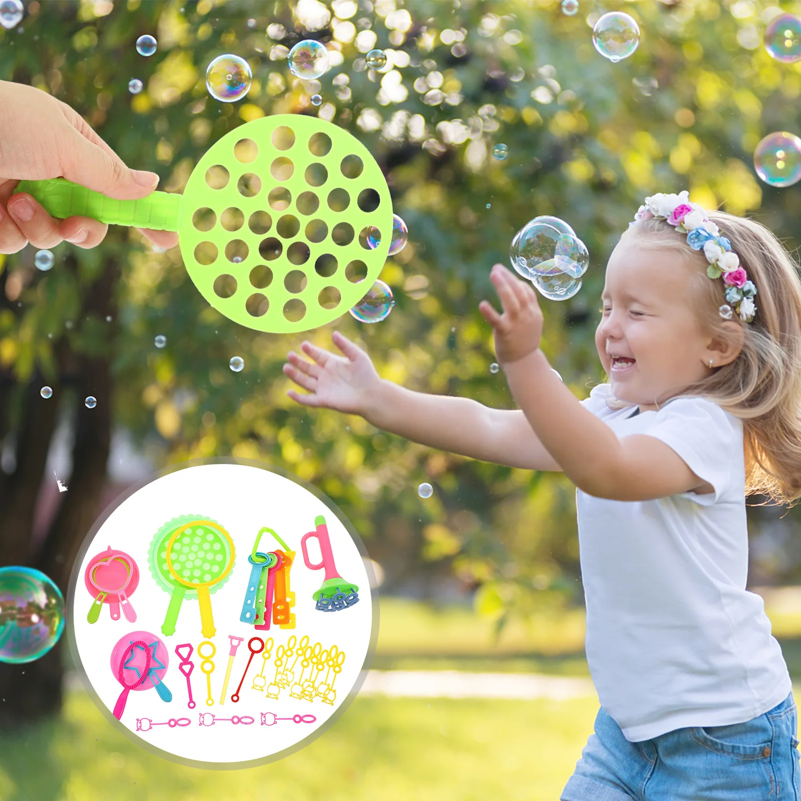 Conjunto de bandejas redondas com alça durável, 26 peças, para praia, ar livre, bolha engraçada, festa aquática