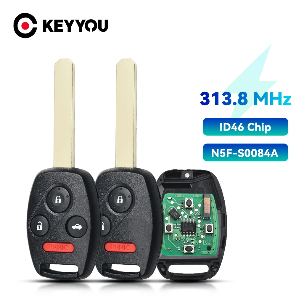 

KEYYOU N5F-S0084A For Honda Civic 2006 2007 2008 2009 2010 2011 PCF7961 Chip 313.8MHz 3/4 Buttons Remote Car Key
