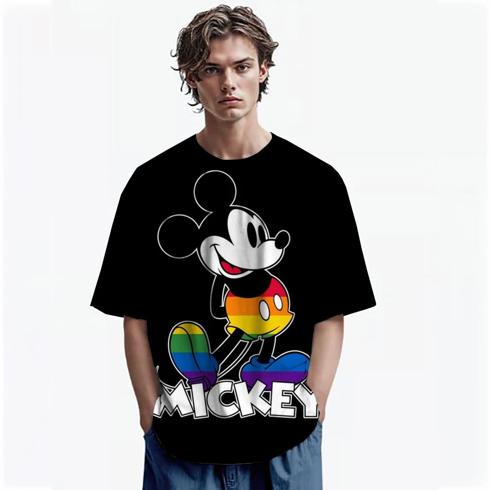Disney 2025 Men's T-shirt Mickey Mouse 3D Printed Short Sleeve Oversized Tshirt Men's And Women's T Shirt Children Clothing