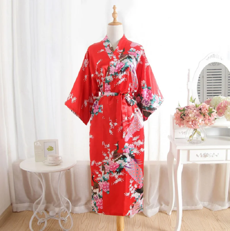 Hot Sale New Women Japanese Kimono Robe High Quality Silk Satin Long Nightgown Fashion Printing Loose Comfortable Ladies Pajamas