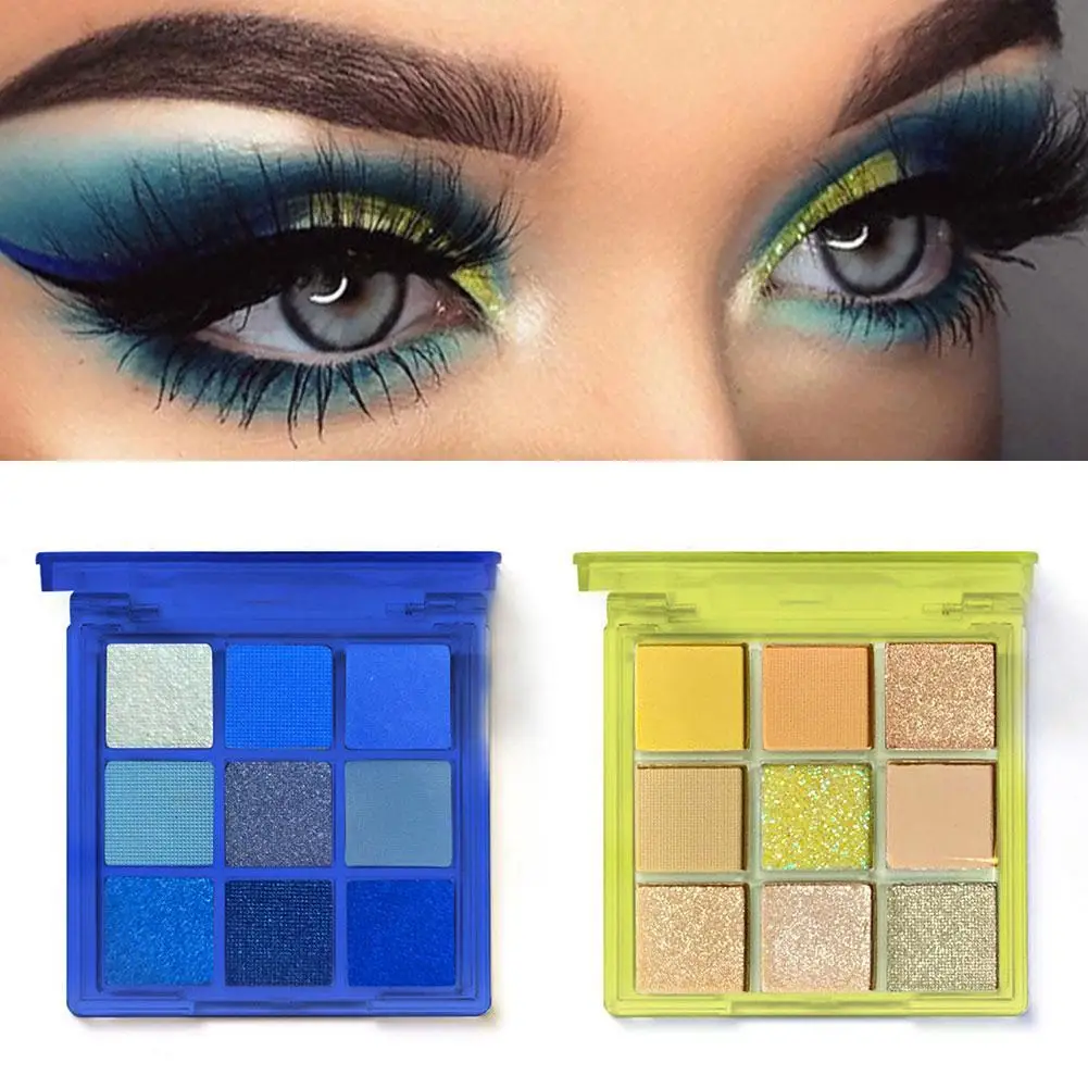 Paleta Matte Neon Glitter Sombra, Diamante Azul, 9 Cores, Azul, Maggie, Maquiagem, Shimmer