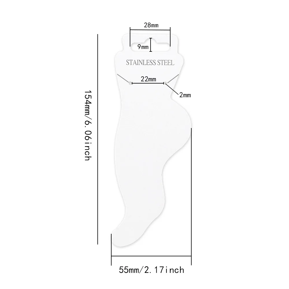 White Foot-shaped Paper Card For Anklet DIY Jewelry Making Stainless Steel Fashion Jewelry Packaging Display Holder Wholesale