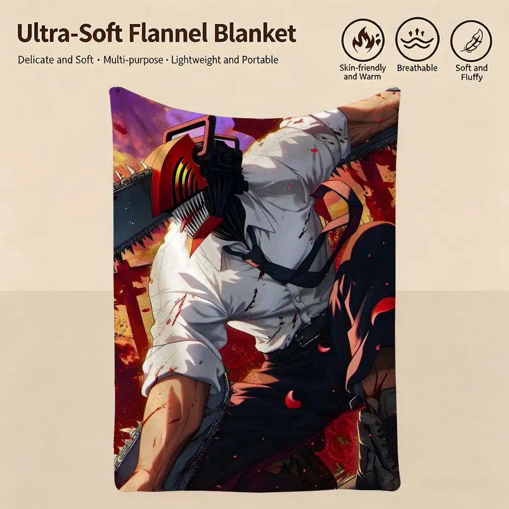 anime C-Chainsaw Man-n Throw Warm Soft Flannel Blanket, Multi-use for Sofa Bed Camping Travel Nap