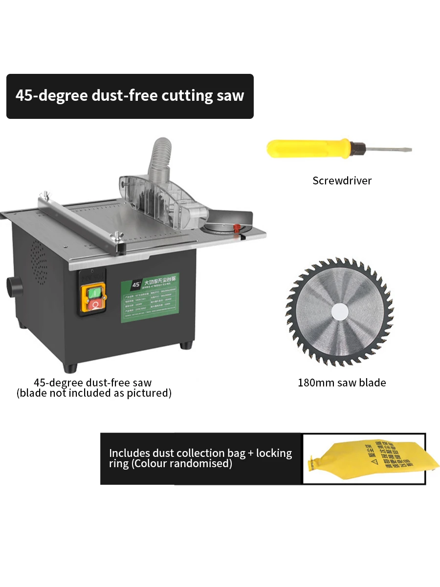 45° Dust-Free Cutting Table Saw 5000RPM Multifuncional Woodworking Cutting Saw Home Portable Precision Table Saws for Crafts Wood Metal Plastic Cutting 55mm Cutting Depth