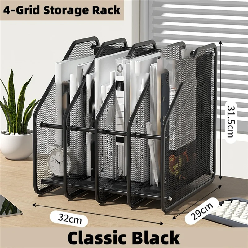 AT82-Metal Iron Mesh Data Rack Bookshelf File Rack Quadruple-Column Desktop File Box Four-Grid Multi-Layer