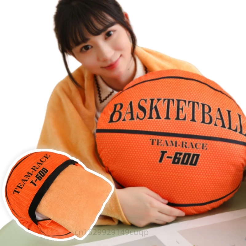 Simulation 3-in-1 Basketball Plush Doll Pillow Hand Warm Blanket Orange Basketball Plush Home Decor Birthday Gift For Boyfriend