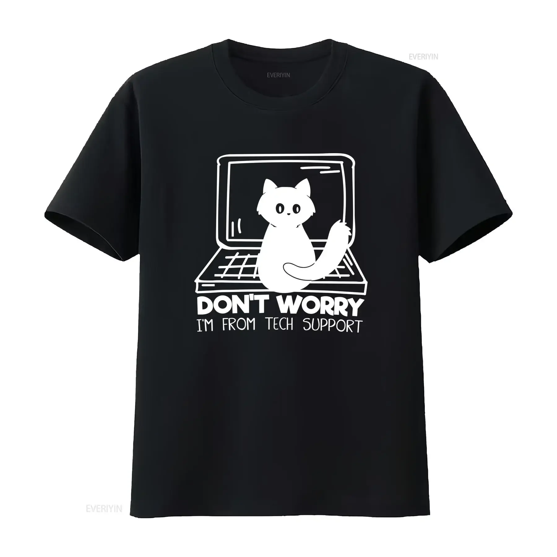 Funny Cute Cat Laptop Print Casual T Shirt for Tech Support IT Programmer Lovers vintage Washed Breathable graphic