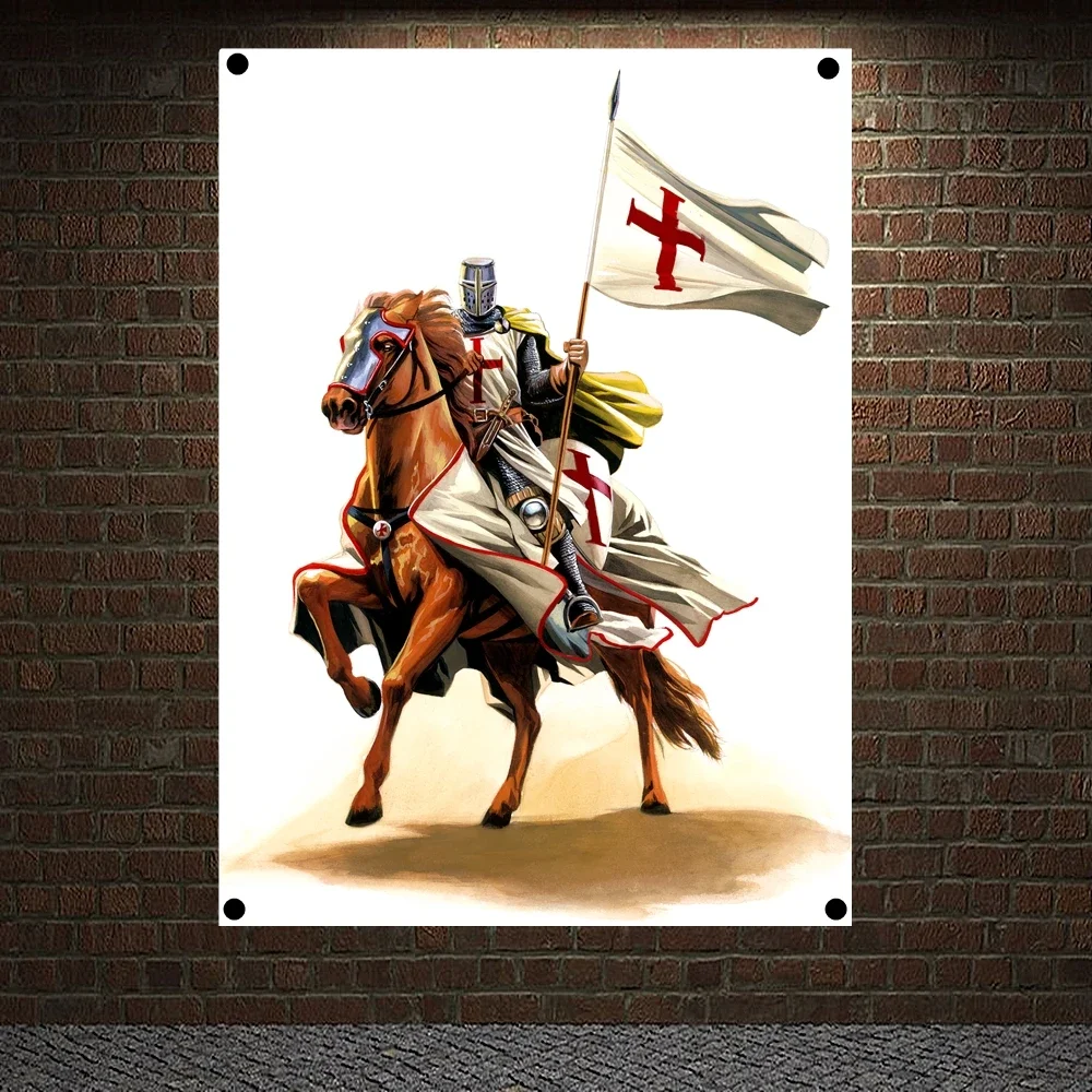 Knights Templar Art Posters and Prints The Crusades Flag Vintage Home Decor Banner Wall Chart Canvas Painting Military Fan Gifts