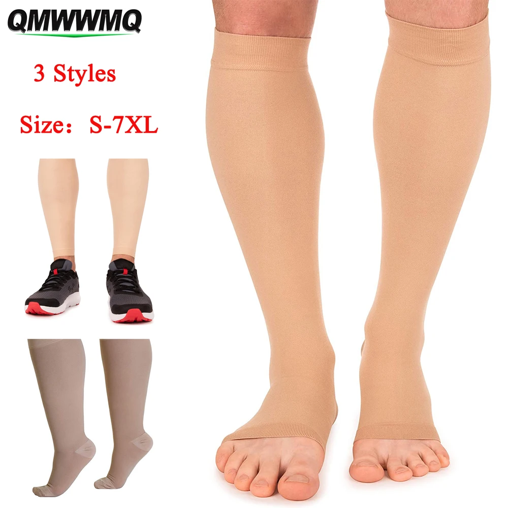 1Pair Open Toe Compression Socks for Men Women,20-30mmHG Leg Support ,Graduated Toe Pressure Socks Shin Splints, Running,Cycling