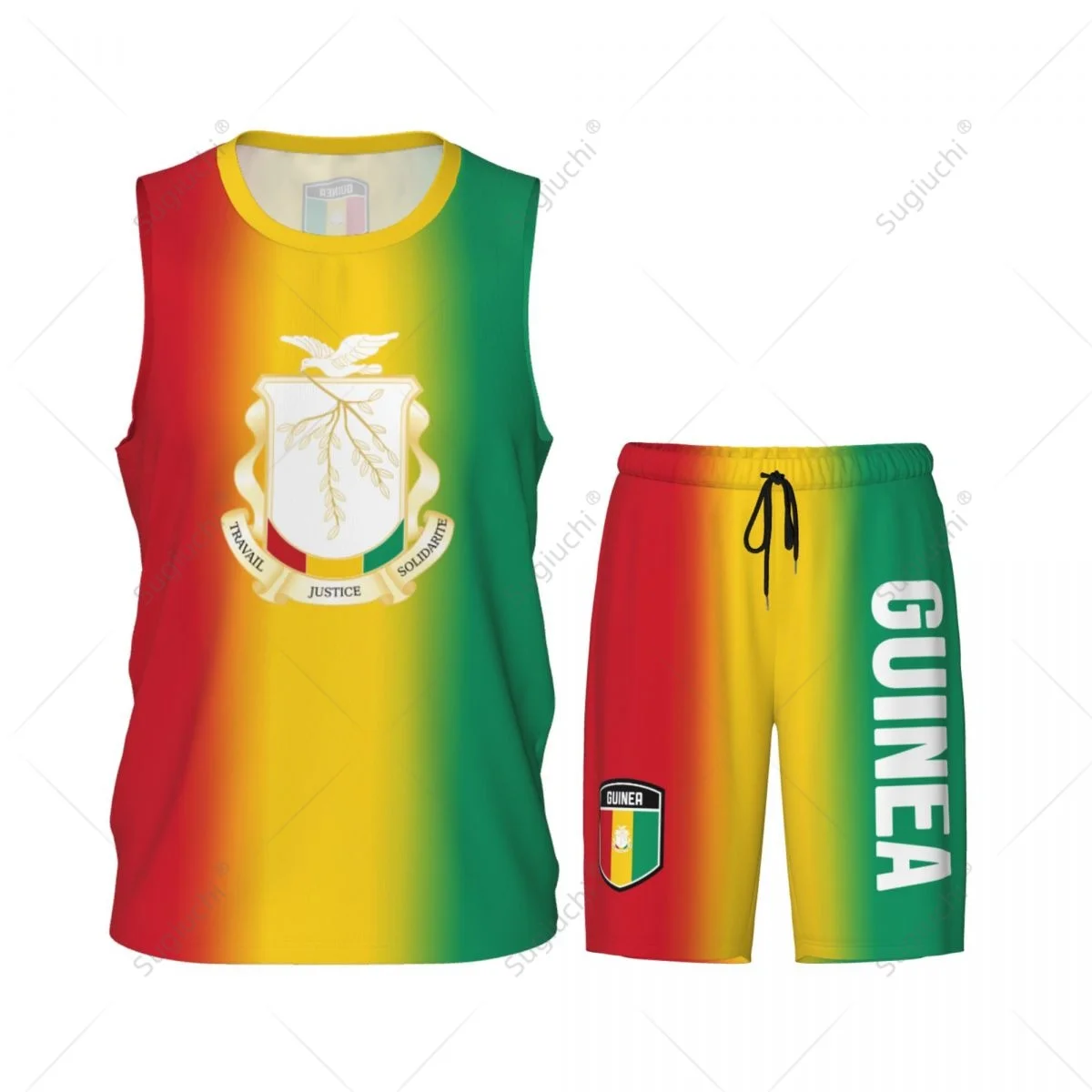 Men Guinea Flag Basketball Jersey Set Mesh Shirt & Pants Sleeveless