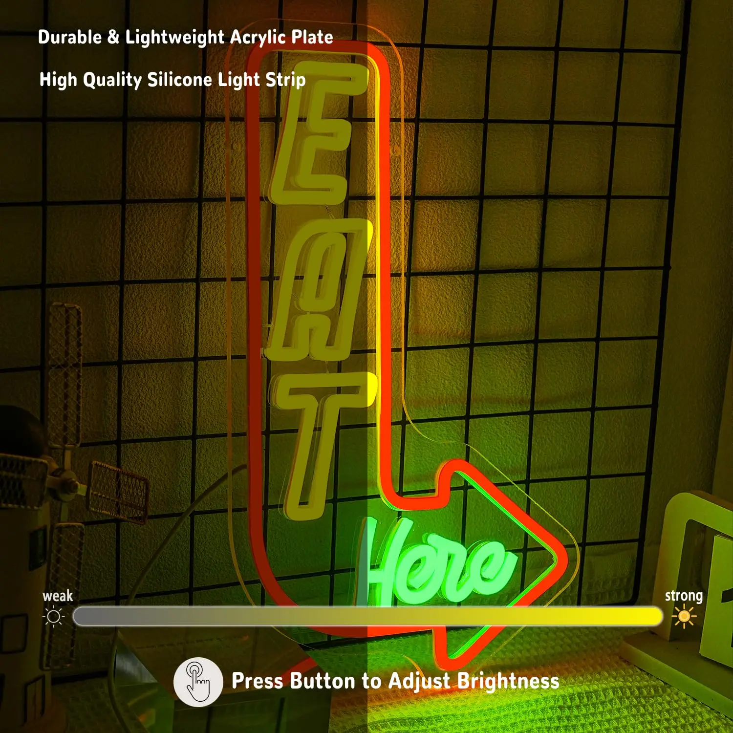 أكل هنا علامة النيون لديكور الحائط المطبخ علامات النيون LED السهم Led أضواء النيون لمطعم المطبخ غرفة المعيشة الديكور