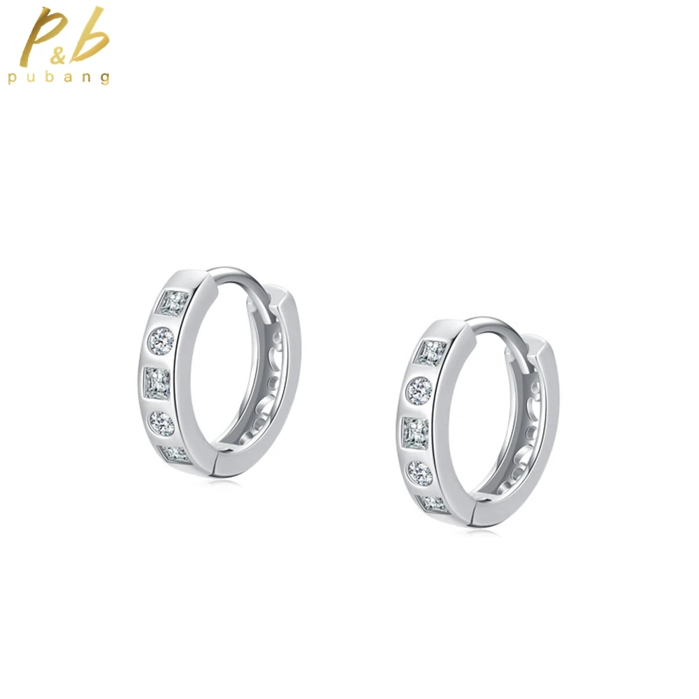 

PuBang Fine Jewelry Solid 925 Sterling Silver Simple High Carbon Diamond Luxury Hoop Earrings for Women Party Gift Drop Shipping