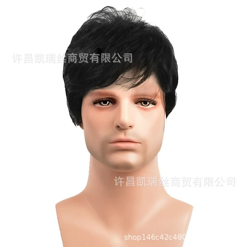 남성용 코스프레 가발 세트, 푹신한 짧은 곱슬 머리, 고온 와이어 로즈 네트, 할머니 그레이 컬러 가발