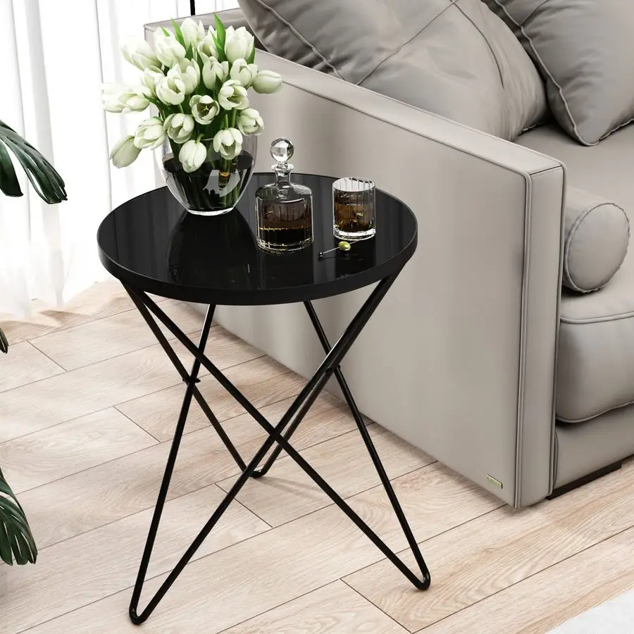 

Modern Round Side Table, End Table with Marble Effect Top and Gold Metal Frame, Small Side Table for Living Room, Bedroom, Sofa
