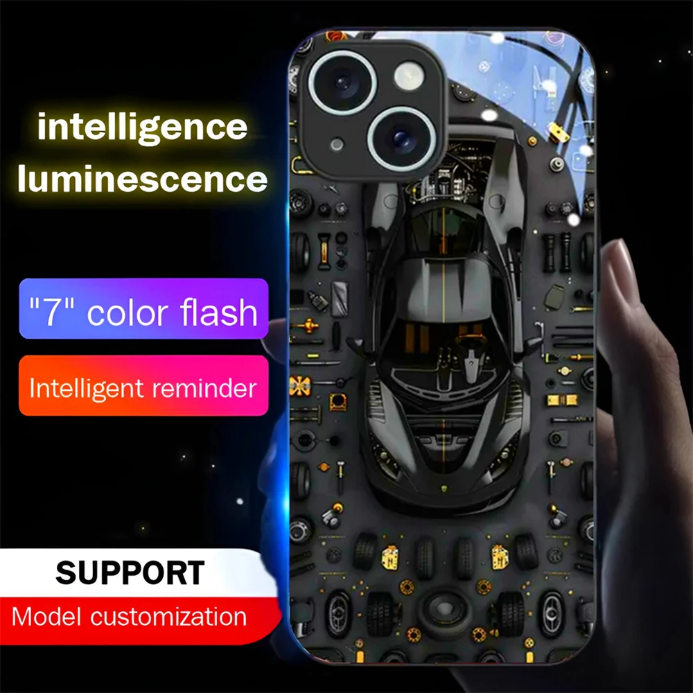 

Fashion Gift Circuit Board Luminous Glass LED Call Light Up Flash Phone Case Cover For Samsung S26 S25 S24 S23 S22 Plus Ultra