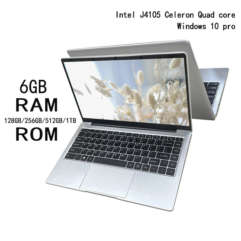 Laptop portatile da 6GB 14.1 "128GB/256GB/512GB/1TB sistema operativo Windows 10 J4105 Celeron Quad Core Notebook